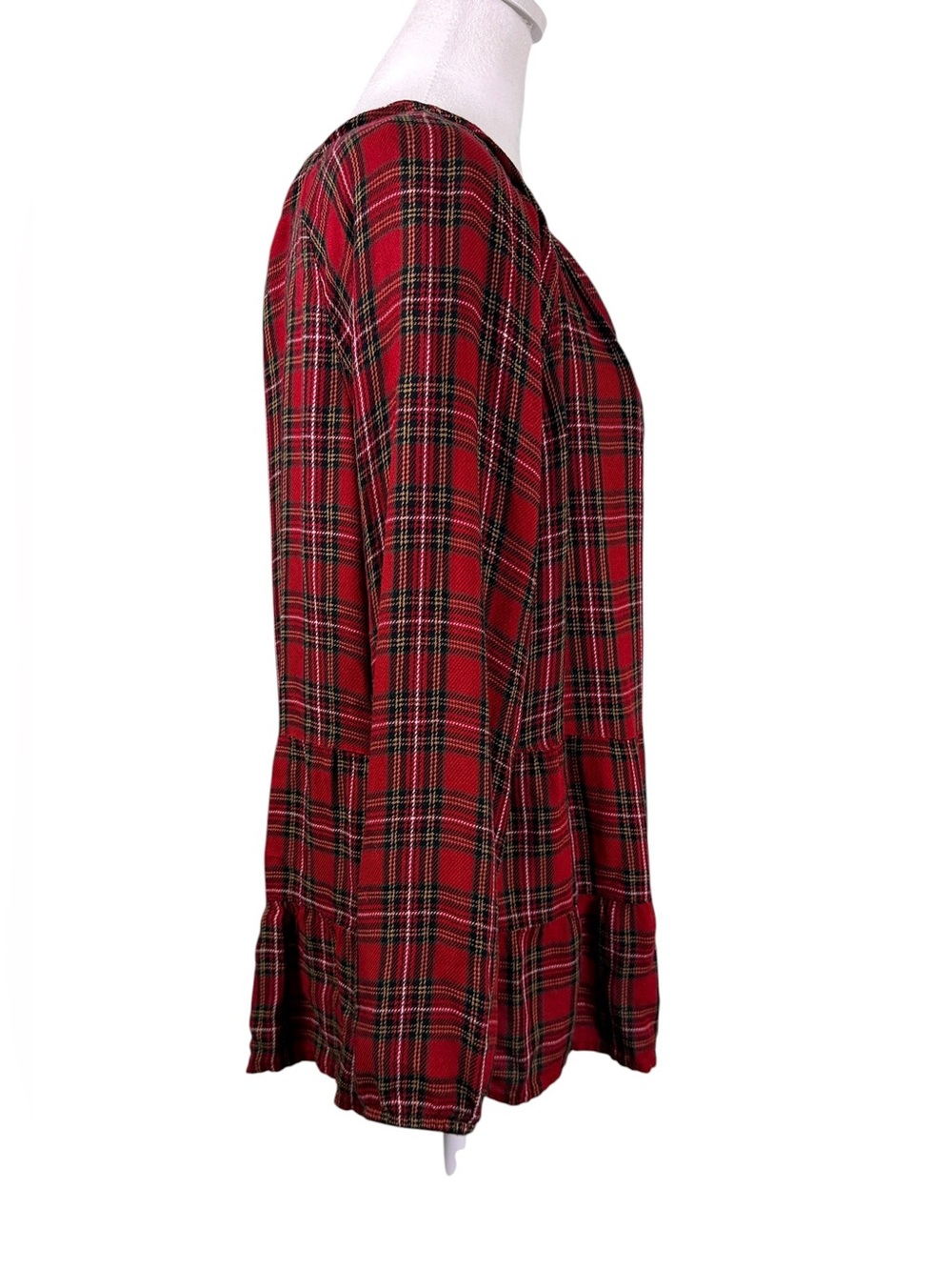 J.Jill Red Plaid Ruffle Hem Tunic Blouse Size M Cottagecore Holiday - Picture 4 of 10